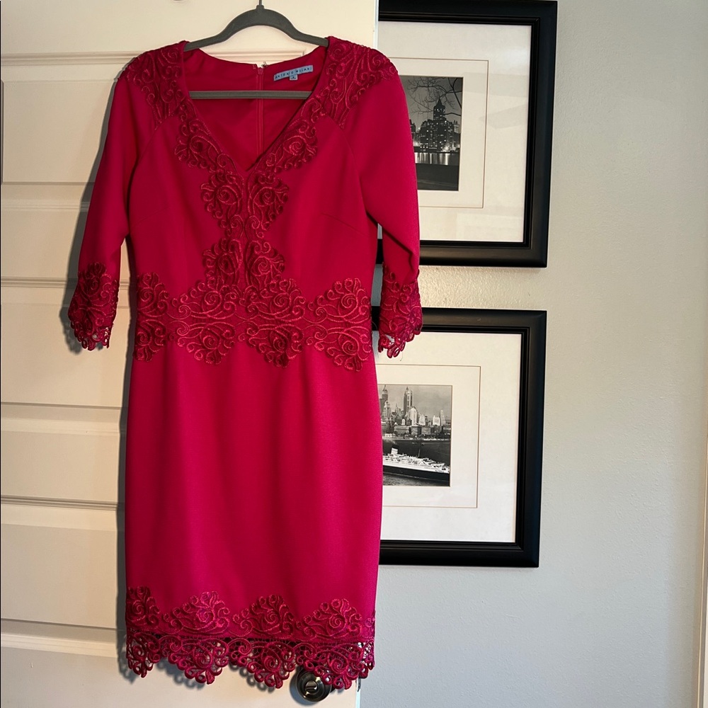 ANTONIO MELANI Elegant Hot Pink Embroidered Dress